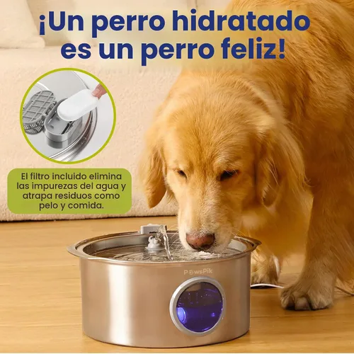 Vista 3 de PawsPik Fuente de agua para perros de acero inoxidable ultra silenciosa, 1.8 galones Plateado