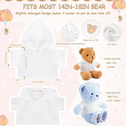Vista 2 de 18 piezas de ropa de oso de peluche, camiseta de oso en blanco para sublimación, camisetas de muñeca de animales de peluche, sudadera básica
