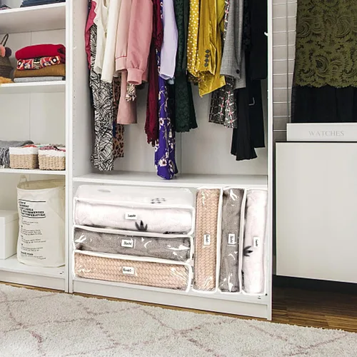 Vista 6 de 16 Pieces Clear Zippered Storage Bags, Plastic Blankets Storage Bags with Zipper and Label Clothing Organizer for Sweater Bed Sheet Quilt Clothes