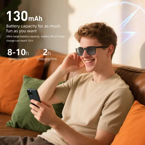 Vista 7 de Lentes inteligentes Gafas Bluetooth Marco ultraligero de 1.46 oz para exteriores Llamadas manos libres, control de música y voz Batería