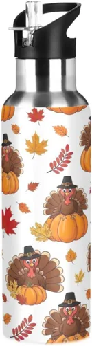 BPA-Free Sport Water Bottle Insulated 20 Oz, Stainless Steel Vacuum Insulated Water Bottle for Gym Outdoor Travel School, Cartoon Turkeys Hats