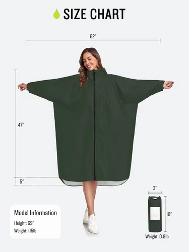 Vista 7 de SaphiRose Hooded Rain Poncho Zippered Rain Jacket with Long Sleeves for Men Women Adults