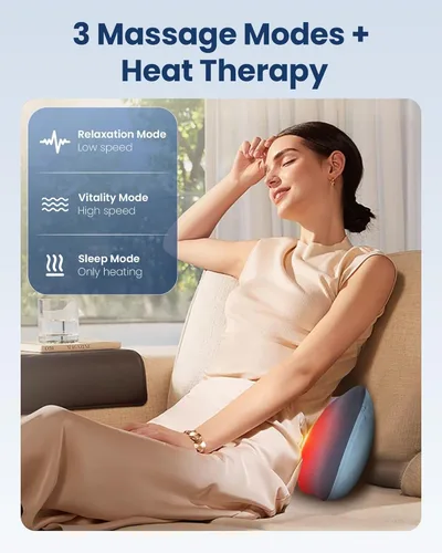 Vista 5 de COMFIER Almohada Masajeadora Shiatsu para Cuello y Espalda con Calor, Almohada Masajeadora para Cuello con Amasado 3D de Tejido Profundo