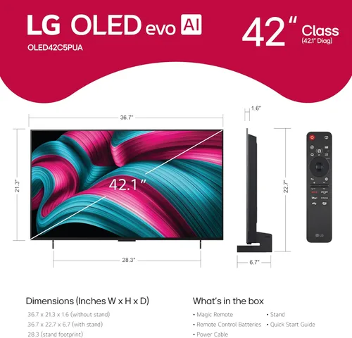 Vista 2 de LG Smart TV Class OLED evo AI 4K C5 Series de 42 pulgadas con Dolby Atmos, Dolby Vision, HDR10, AI Super Upscaling 4K, modo Cineasta, Wow Orchestra