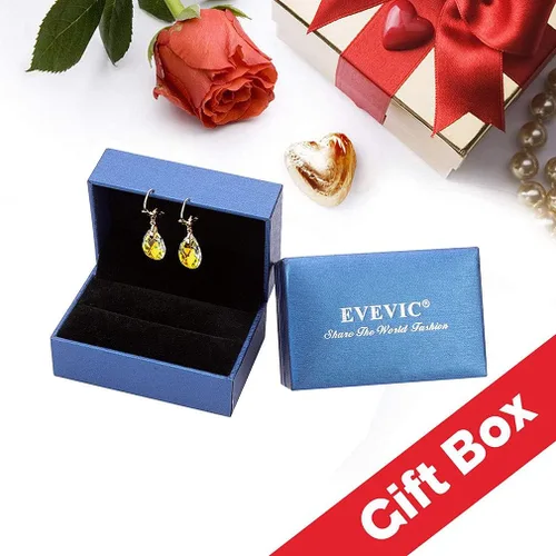 Vista 7 de Aretes con dijes con forma de lágrima de cristal austriaco, para mujer, cierre catalán, chapados en oro de 14quilates joyas hipoalergénicas