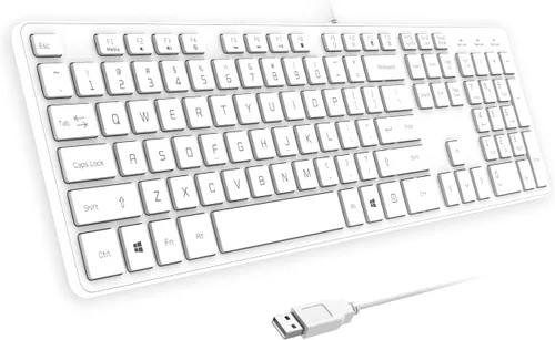 Vista 8 de Teclado con cable USB, teclas cómodas y silenciosas de chocolate, teclado de computadora ultradelgado y duradero con cable (QWERTY) para PC, Windows