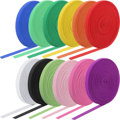 Vista 6 de WILLBOND 12 rollos de banda elástica colorida plegable, cordón elástico resistente, banda plana tejida para costura, manualidades, DIY, puños