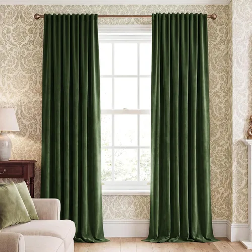 Vista 12 de NICETOWN Cortinas de terciopelo negro de 84 pulgadas de largo, 2 paneles, bolsillo para barra y pestaña trasera, cortinas opacas de lujo, cortinas