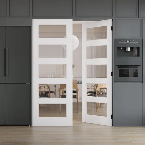 Vista 27 de 3-Lite - Losa de puerta de vidrio transparente templado de 18 x 80 pulgadas, coctelera interior pintable, adecuada para sala de estar, despensa