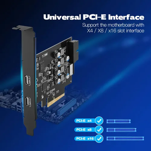 Vista 2 de Tarjeta PCIE USB C de 10 Gbps con tipo E interno a tipo C y tarjeta de expansión de cabezal USB de 19 pines, adaptador de panel frontal PCI Express