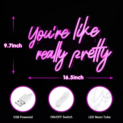 Vista 4 de Señal de neón "You're Like Really Pretty", señal de neón rosa para decoración de pared Señal de neón "You're Like Really Pretty" para recámara