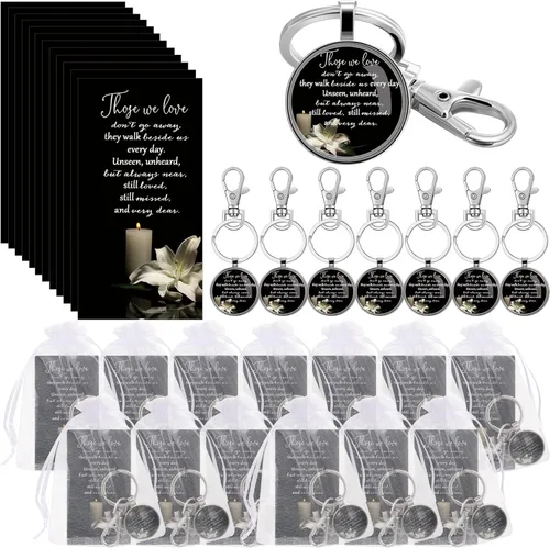 Junkin - Recuerdos de funeral para invitados, incluyendo llavero, tarjetas de oración y bolsas de organza para la celebración conmemorativa de la