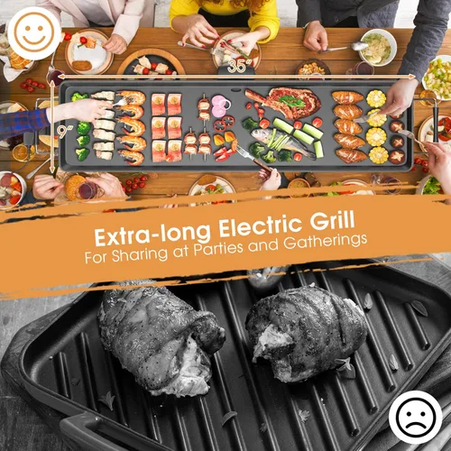 Vista 2 de Parrilla eléctrica de 35 pulgadas, extra grande con superficie de cocción antiadherente, parrilla de mesa de 2000 W con temperatura ajustable