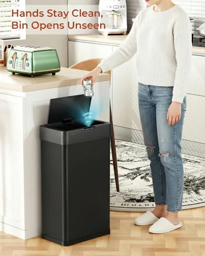 Vista 7 de TLSUNNY Cubo de basura automático sin contacto con sensor de movimiento de 13.2 galones, contenedor inteligente de acero inoxidable cepillado