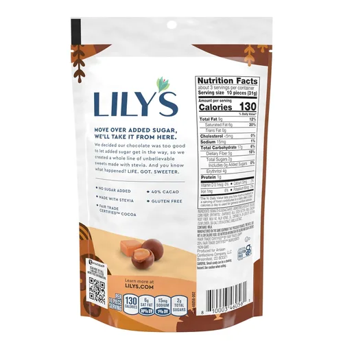 Vista 2 de Lily's Sweets - Caramelos estilo chocolate con leche Endulzados con stevia, sin azúcar añadida, bajos en carbohidratos, aptos para dieta