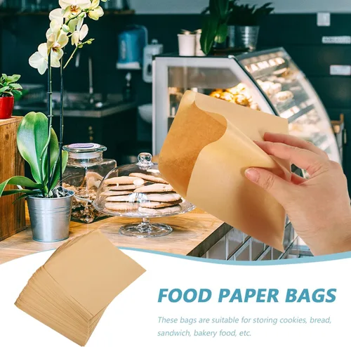 Vista 4 de Kichvoe 100 bolsas de papel a prueba de grasa, bolsa de bocadillos, bolsas de pan de papel, bolsas de papas fritas, bolsas de compras de papel