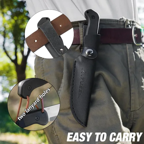 Vista 6 de FLISSA Cuchillo de hoja fija de 9 pulgadas, cuchillo de caza de acero D2 para campamento, al aire libre, bushcraft y supervivencia, mango G10, funda