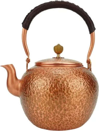 Vista 8 de Funmaker Tetera de cobre macizo hecha a mano, tetera de cobre martillado, tetera gruesa de cobre martillado, tetera hecha para estufas de gas