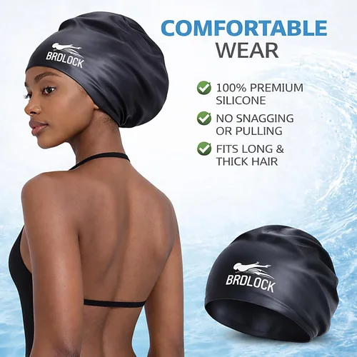 Vista 6 de Gorro de natación extra grande para cabello largo y trenzas, gorro de natación para mujer, rastas gruesas y rizadas, gorras de natación de silicona