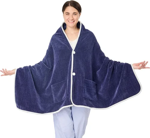 Vista 11 de XING YE CHUAN Manta de forro polar, cómoda manta de poncho con botones, mantas de felpa sin mangas, para mujer, cubierta envolvente