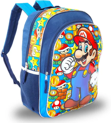 Vista 2 de Nintendo Super Mario Backpack for Boys 4-6 Set - Bundle with 16" Mario Backpack Plus Water Bottle, Stickers, More Mario Backpack for Kids