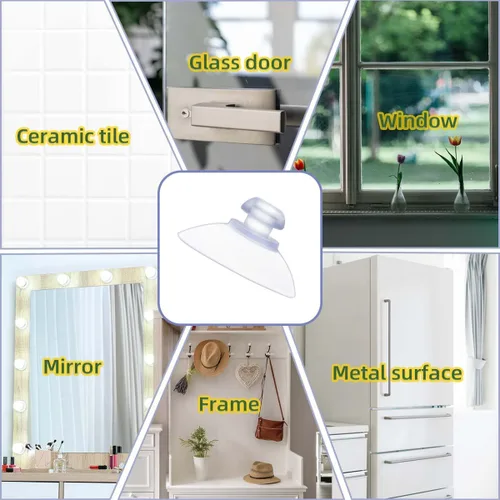 Vista 7 de Paquete de 20 ventosas para ventosas de plástico de vidrio, ventosas de plástico transparente de PVC con ganchos para mesa de vidrio, almohadilla