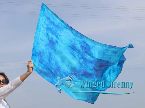 Vista 2 de Winged Sirenny Banderas flexibles de alabanza porfética de adoración de danza, serpentina rectangular de 50 pulgadas (luna azul)