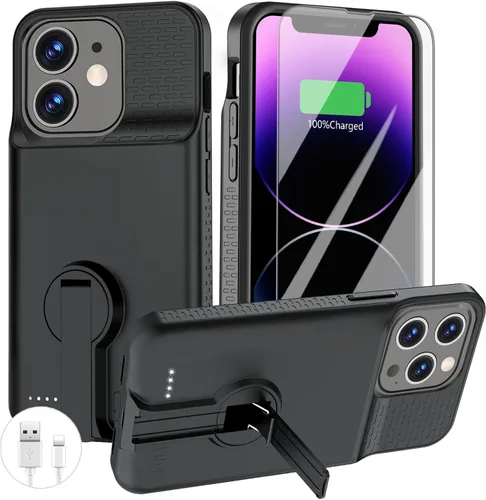 GIN FOXI Funda de batería para iPhone 14 Pro Max/14 Plus/13 Pro Max/12 Pro Max, funda de carga recargable con soporte de 8000 mAh, funda portátil