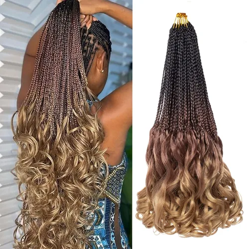 Vista 34 de Trenzas de ganchillo rizadas francesas de 8 pulgadas, 9 paquetes de trenzas de caja de diosa negra, cabello de ganchillo preanudado con extremos