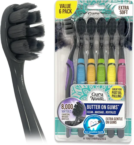 Vista 10 de GuruNanda Butter on Gums - Cepillo de dientes de carbón - Más de 8,000 cerdas Softex para dientes y encías sensibles, ayuda al blanqueamiento