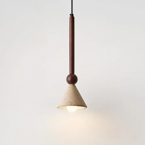 Dining Room Pendant Lights Fixtures Small Cone Yellow Travertine Chandelier Nordic Retro Wood Hanging Lamp for Farmhouse Bedroom Staircase