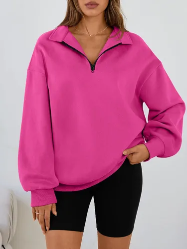 Vista 2 de Trendy Queen - Sudaderas de gran tamaño para mujer, suéter con capucha de moda, media cremallera, manga larga, ropa para otoño