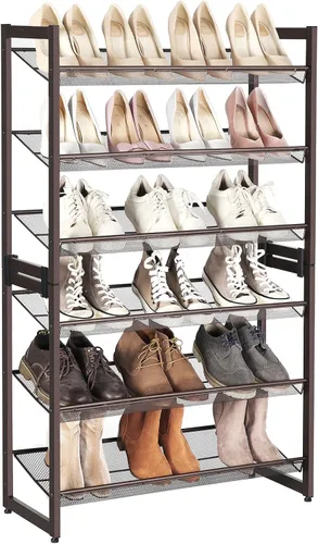 SONGMICS Zapatero, organizador de zapatos de 6 niveles, estante de metal para garaje, juego de 2, estante apilable de 3 niveles, con estantes planos