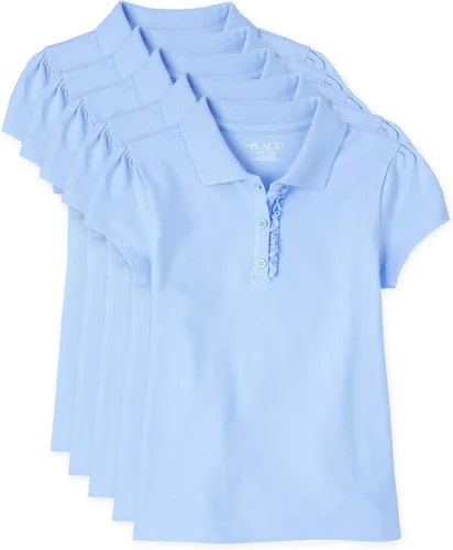 The Children's Place Girls' Short Sleeve Ruffle Pique Polo, 5 Pack