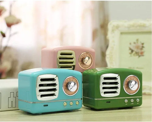 Vista 8 de Dosmix Altavoz estéreo Bluetooth portátil, altavoz retro inalámbrico vintage con graves mejorados con ranura para tarjeta TF, micrófono integrado