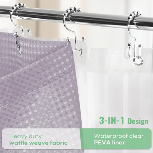 Vista 465 de Cortina de ducha de tela Dynamene verde oscuro - Cortinas de baño de tela de nido de abeja texturizadas resistentes, juego de cortinas de baño