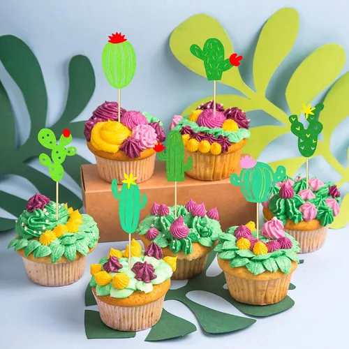 Vista 6 de Decoración para cupcakes de cactus para cumpleaños, baby shower, suministros de fiesta, cactus, llama, decoración de tartas, 32 piezas