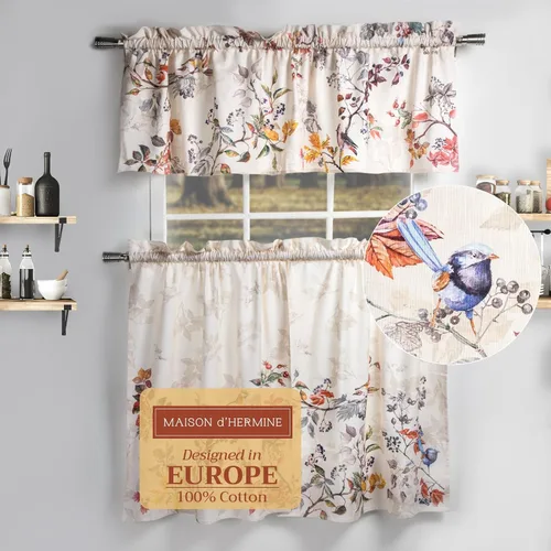 Vista 82 de Juego de cortinas de cocina Maison d' Hermine para ventanas 100% algodón Juego de cortinas y cenefas de cocina para el hogar [2 niveles
