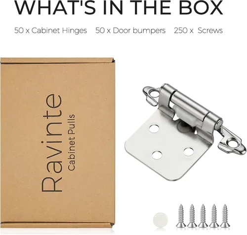 Vista 63 de Ravinte Paquete de 2 (1 pares) de bisagras superpuestas de gabinete de 1/2 pulgada, montaje facial semicerrante de cierre automático, accesorios