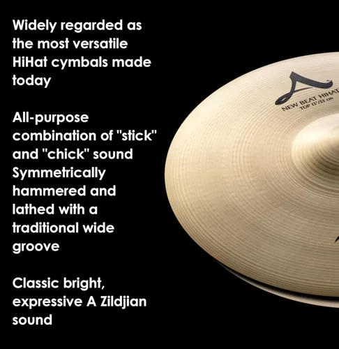 Vista 4 de Avedis Zildjian Company Serie A New Beat Platillos Hi-Hat - 13 pulgadas