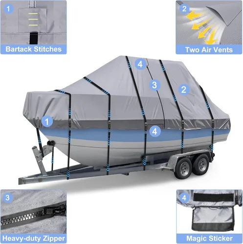 Vista 7 de Cubierta para Barco con Techo en T 900D - Cubierta para Barco de Consola Central de Servicio Pesado Resistente al Agua y Remolcable que se Ajusta a