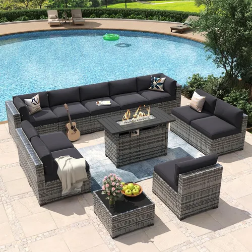 Vista 28 de Aoxun - Juego de 7 piezas de muebles de patio de mimbre de ratán, conjunto de sofá modular para conversación de patio con mesa de café y cojines