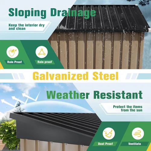 Vista 3 de Flamaker Cobertizo de almacenamiento de 5 x 3 pies, impermeable, de metal, para jardín, con puerta con cerradura, cobertizo de herramientas