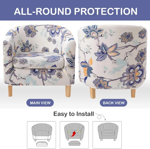 Vista 4 de hyha 2 piezas impresas para silla de bañera Slipover con funda de cojín, funda elástica extraíble para silla de club IKEA Tullsta, funda protectora