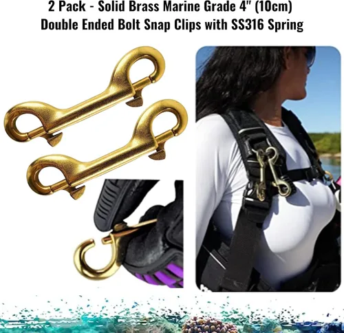 Vista 2 de Paquete de 2 - Clips de latón macizo de doble extremo de 4 pulgadas (3.9 in) de grado marino con resorte SS316