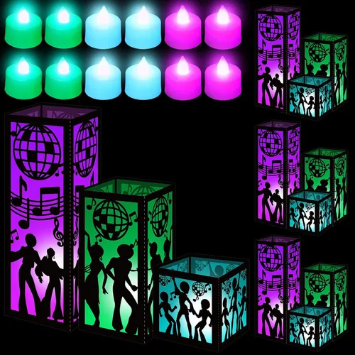 Vista 9 de Rossesay 12 juegos de centros de mesa musicales para mesa, 3 tamaños, notas musicales, cajas de linternas de papel, ideas de mesa para decoración