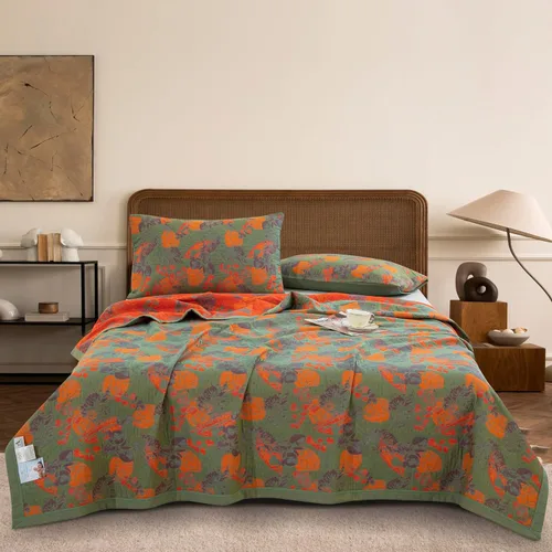 Vista 15 de Manta de 100% Algodón Muslin Jacquard con Estampado Floral Bohemio Mandala, Manta Suave para Cama 3 Capas Reversible Cubrecama Transpirable y Ligera
