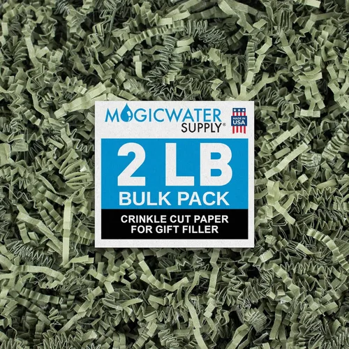 MagicWater - Papel Arrugado de Corte Rizado para Cestas de Regalo - 2LB - Color Verde Militar - Perfecto para Relleno de Papel Triturado, Relleno de
