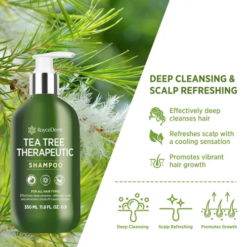 Roycederm Champú antifúngico Tea Tree: Champú de foliculitis para cuero cabelludo seco, caspa y picazón en el cuero cabelludo, champú aclarante