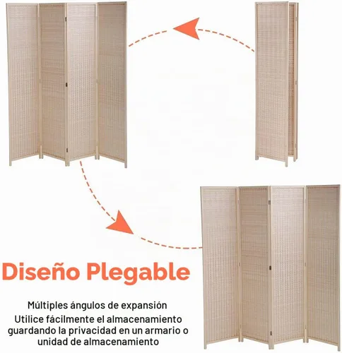 Vista 5 de BLKMTY Divisor de habitación de 6 pies, pantalla de privacidad plegable de 6 paneles, divisores y divisores de habitación de bambú, paneles de 17.7